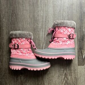 Pink and Gray Snow Boots with Fur Trim